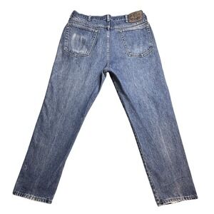 VTG Wrangler Authentic Straight Jeans Mens 34x28 Medium Wash Blue Denim Casual
